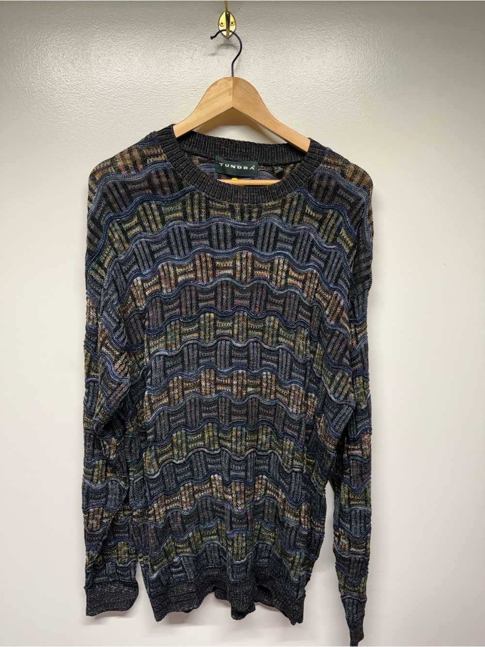 Tundra Men's Multitone Woven Crewneck Sweater - Blue, Green, Brown, Gray